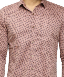 MEN REGULAR FIT LIGHT PINK PRINTED SPREAD COLLAR CASUAL SHIRT