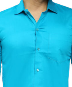 MEN REGULAR FIT DARK SKY BLUE SOLID SPREAD COLLAR FORMAL SHIRT