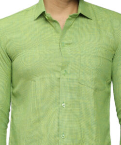 MEN REGULAR FIT SOLID PARROT GREEN SPREAD COLLAR FORMAL SHIRT