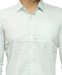 MEN REGULAR FIT CHECKRED LIGHT GREEN SPREAD COLLAR CASUAL SHIRT