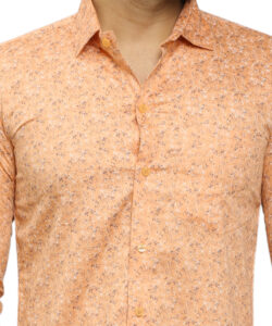 MEN REGULAR FIT PEACH PRINTED SPREAD COLLAR CASUAL SHIRT