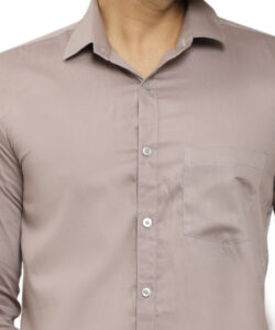 MEN REGULAR FIT PARTY WEAR  TOUCH SOLID BROWN SPREAD COLLAR FORMAL SHIRT