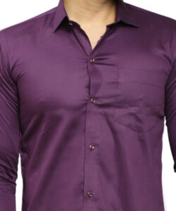 MEN REGULAR FIT SOLID PURPLE COLOUR PARTY WEAR SPREAD COLLAR FORMAL SHIRT