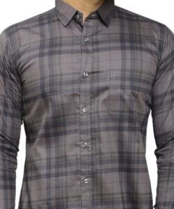 MEN REGULAR FIT SQUARE CHECKERED GREY COLOUR SPREAD COLLAR CASUAL SHIRT