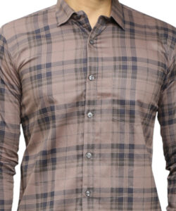 MEN REGULAR FIT SQUARE CHECKERED BROWN COLOUR SPREAD COLLAR CASUAL SHIRT