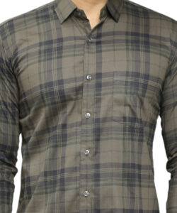 MEN REGULAR FIT SQUARE CHECKERED GREEN COLOUR SPREAD COLLAR CASUAL SHIRT