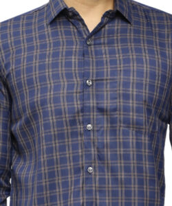 MEN REGULAR FIT CHECKERED BLUE COLOUR SPREAD COLLAR CASUAL SHIRT